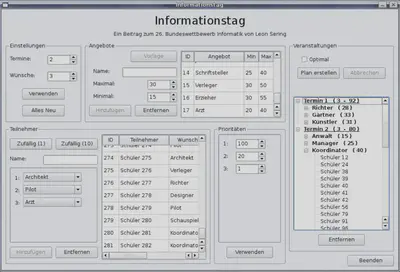 The GUI allowed for an easy management of talks, participants with their priority list and all necessary parameters.