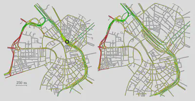 Left: The original road map of Boston. Right: The focus region is enlarged by a factor of 3.